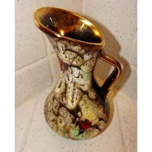 Vintage Carstens Tonnieshof Germany Lave Glazr Pitcher w/ Gold trim pottery